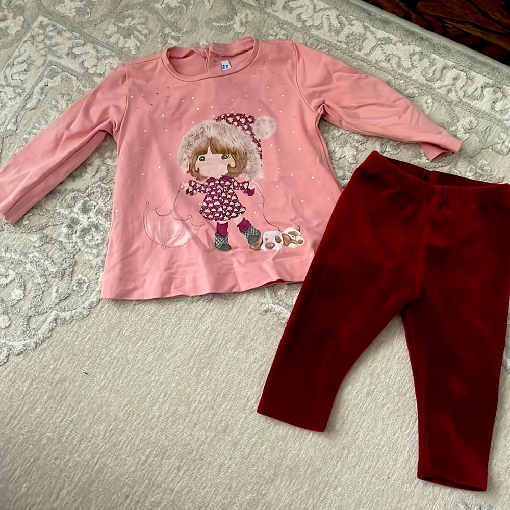 Mayoral long sleeve t-shirt and velour leggings
